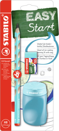 Schul-Set für Rechtshänder - STABILO EASYgraph in blau - inklusive Spitzer + Radierer