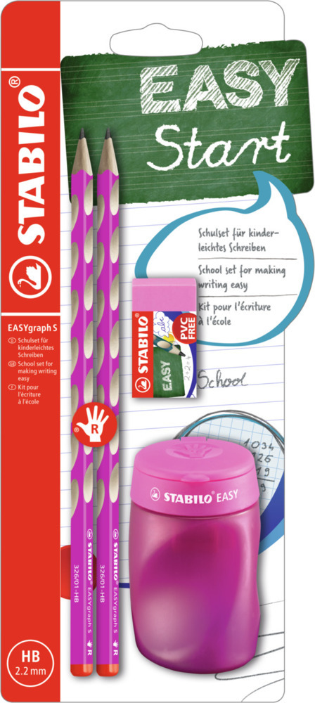 Schul-Set für Rechtshänder - STABILO EASYgraph S in pink - inklusive Spitzer + Radierer main product photo