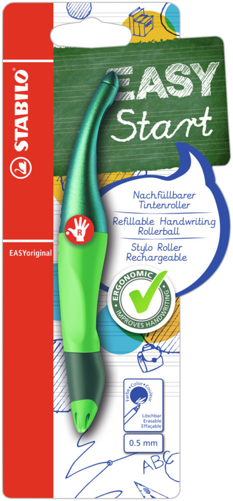 Ergonomischer Tintenroller für Rechtshänder - STABILO EASYoriginal Holograph Edition in grün - Einzelstift - Schreibfarbe blau (löschbar) - inklusive Patrone main product photo