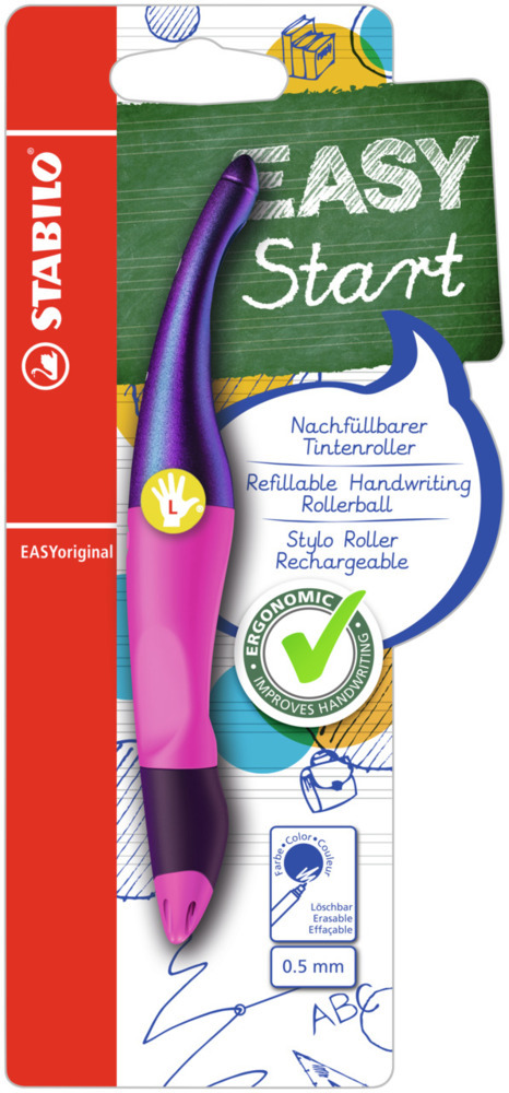 Ergonomischer Tintenroller für Linkshänder - STABILO EASYoriginal Holograph Edition in magenta - Einzelstift - Schreibfarbe blau (löschbar) - inklusive Patrone main product photo