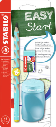 Schul-Set für Linkshänder - STABILO EASYgraph in blau - inklusive Spitzer + Radierer