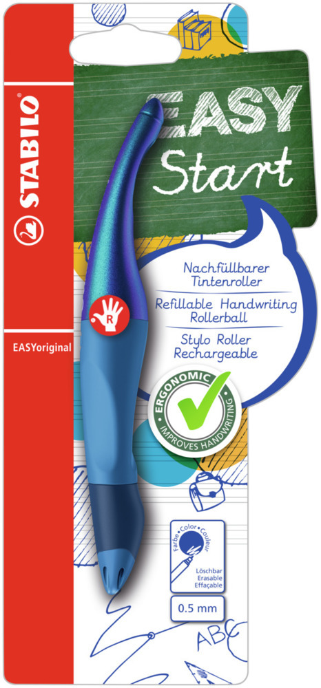 Ergonomischer Tintenroller für Rechtshänder - STABILO EASYoriginal Holograph Edition in blau - Einzelstift - Schreibfarbe blau (löschbar) - inklusive Patrone main product photo
