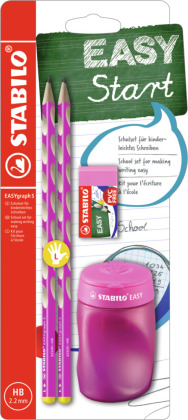Schul-Set für Linkshänder - STABILO EASYgraph S in pink - inklusive Spitzer + Radierer