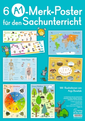 6 A1-Merk-Poster für den Sachunterricht - Jahreskreis, Körper, Waldtiere, Epochen, Kontinente, vom Korn zum Brot