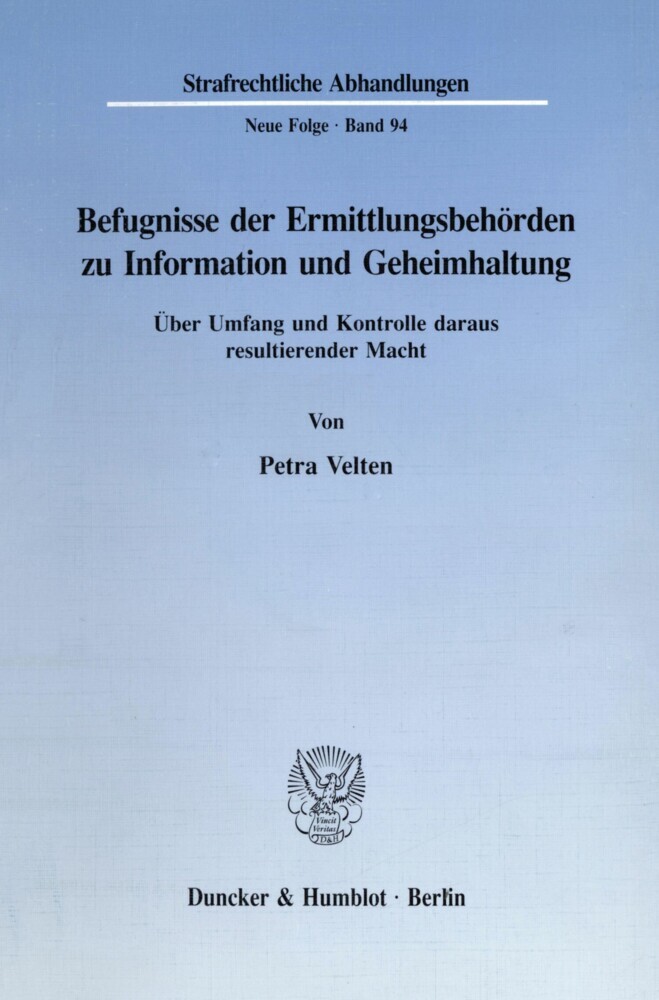 Befugnisse der Ermittlungsbehörden zu Information und Geheimhaltung. main product photo