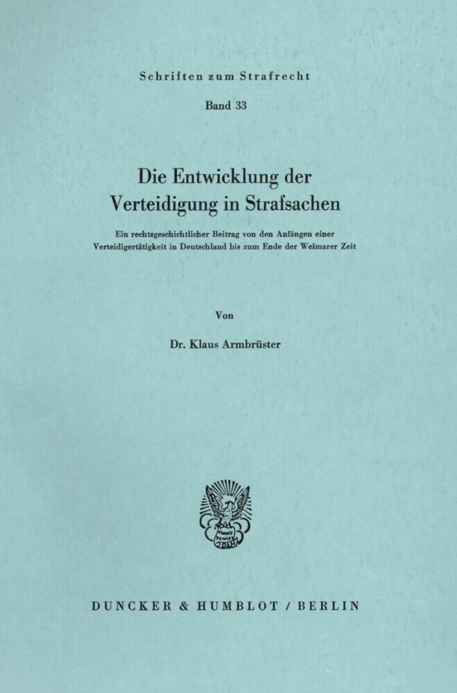 Die Entwicklung der Verteidigung in Strafsachen. main product photo