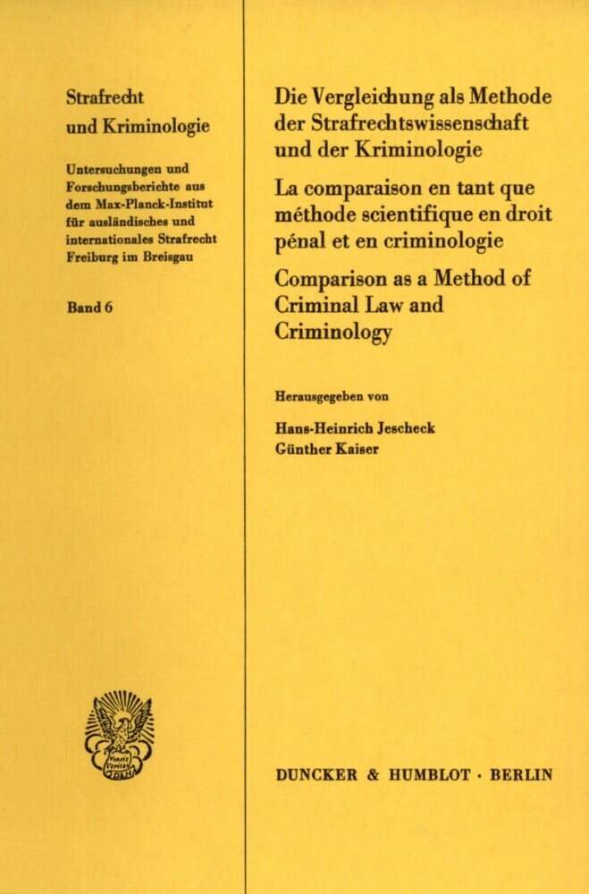 Die Vergleichung als Methode der Strafrechtswissenschaft und der Kriminologie. main product photo