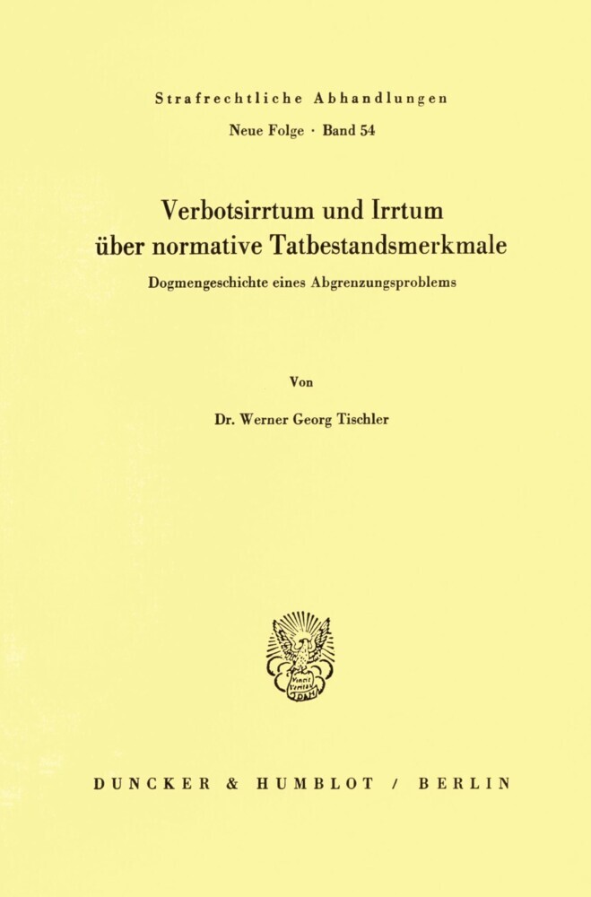 Verbotsirrtum und Irrtum über normative Tatbestandsmerkmale. main product photo