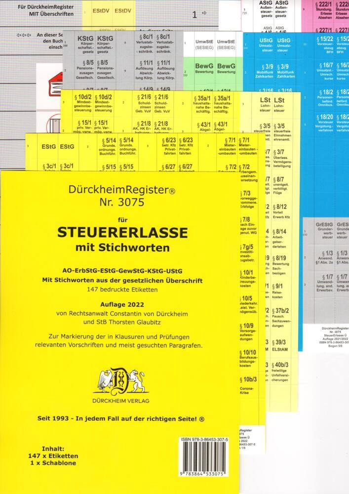 DürckheimRegister® STEUERERLASSE MIT Stichworten main product photo