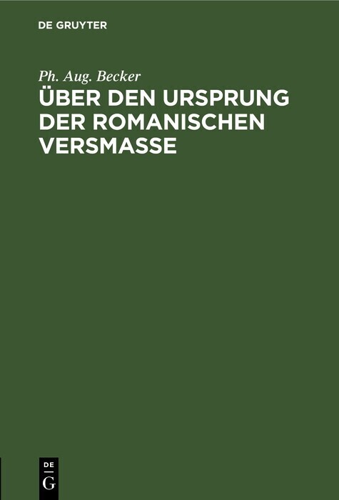 Über den Ursprung der romanischen Versmasse main product photo