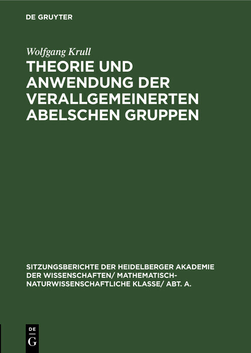 Theorie und Anwendung der verallgemeinerten Abelschen Gruppen main product photo