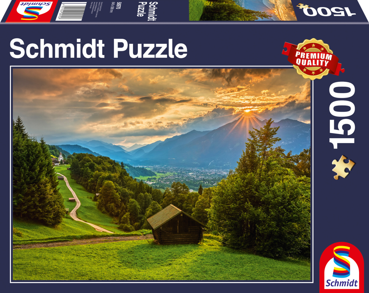 Sonnenuntergang über dem Bergdorf Wamberg (Puzzle) main product photo
