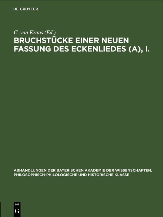Bruchstücke einer neuen Fassung des Eckenliedes (A), I. main product photo