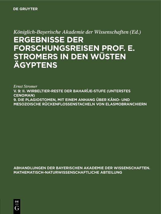 II. Wirbeltier-Reste der Baharîje-Stufe (unterstes Cenoman) 9. Die Plagiostomen, mit einem Anhang über käno- und mesozoische Rückenflossenstacheln von Elasmobranchiern main product photo