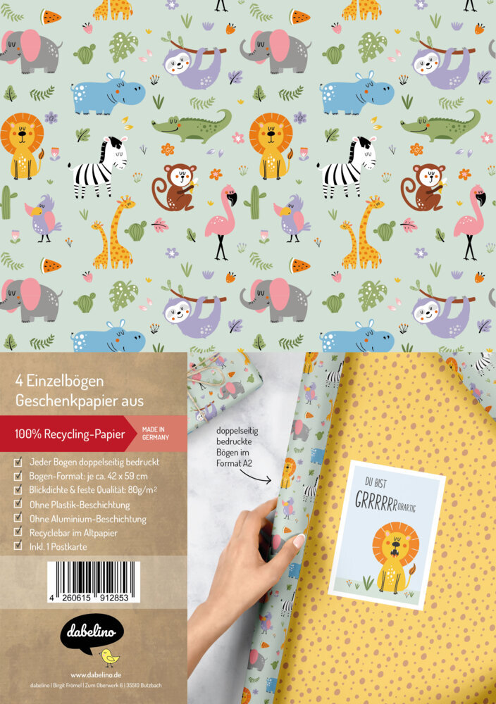 Geschenkpapier-Set für Kinder: Dschungel / Safari Tiere / Zoo main product photo