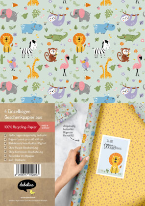 Geschenkpapier-Set für Kinder: Dschungel / Safari Tiere / Zoo