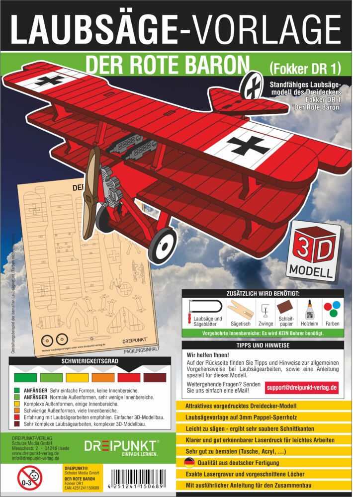 3D Laubsägevorlage Der Rote Baron (Dreidecker Fokker DR 1) main product photo