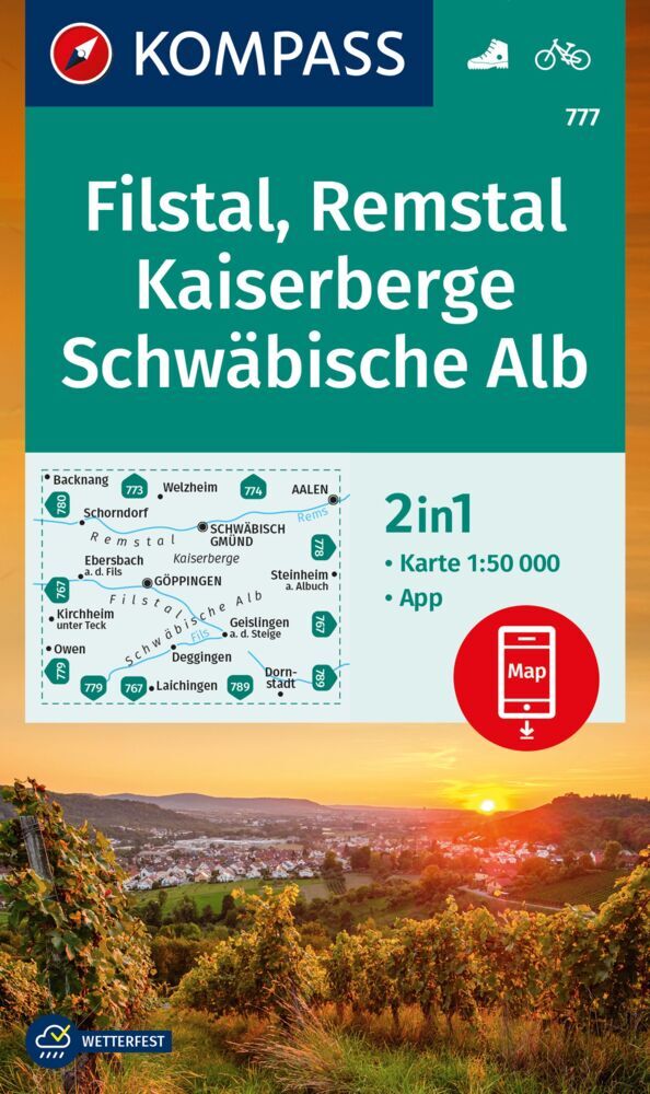 KOMPASS Wanderkarte 777 Filstal, Remstal, Kaiserberge, Schwäbische Alb 1:50.000 main product photo