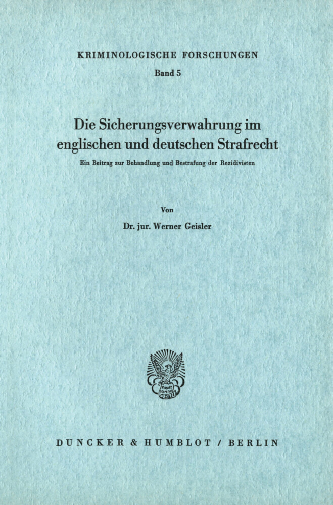 Die Sicherungsverwahrung im englischen und deutschen Strafrecht. main product photo
