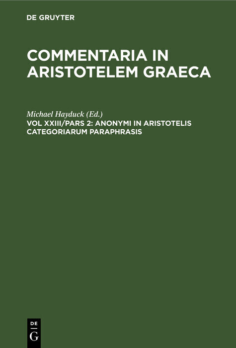 Anonymi in Aristotelis categoriarum paraphrasis main product photo