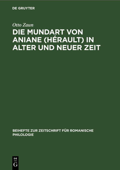 Die Mundart von Aniane (Hérault) in alter und neuer Zeit main product photo