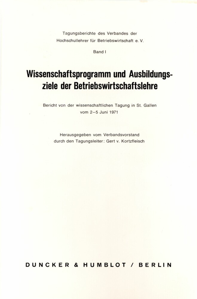 Wissenschaftsprogramm und Ausbildungsziele der Betriebswirtschaftslehre. main product photo