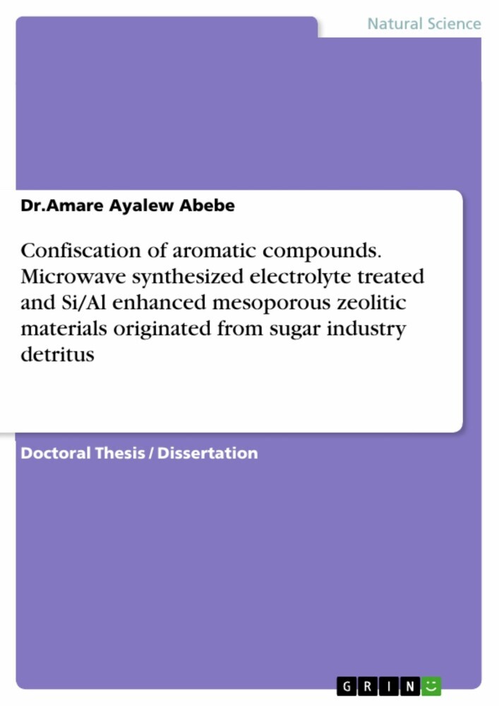 Confiscation of aromatic compounds. Microwave synthesized electrolyte treated and Si/Al enhanced mesoporous zeolitic materials originated from sugar industry detritus main product photo