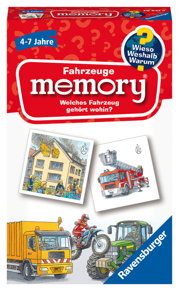 Ravensburger 20647 - Fahrzeuge memory® Wieso? Weshalb? Warum? der Spieleklassiker für 2-8 Spieler, Kinderspiel für alle Fahrzeug-Fans ab 4 bis 7 Jahren main product photo