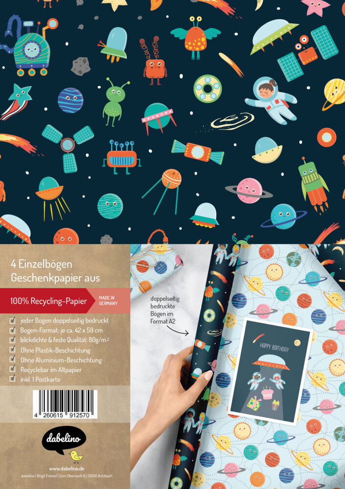 Geschenkpapier-Set für Kinder: Weltall (Astronauten, Raketen, Weltraum) main product photo