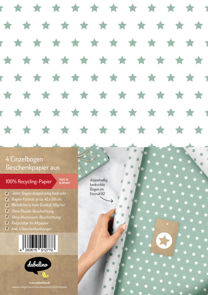 Geschenkpapier-Set Sterne (mint-grün/ weiß) main product photo
