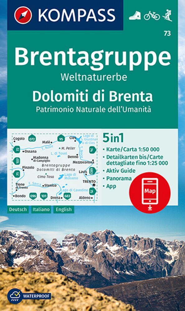 KOMPASS Wanderkarte 73 Brentagruppe, Weltnaturerbe, Dolomiti di Brenta 1:50.000 main product photo