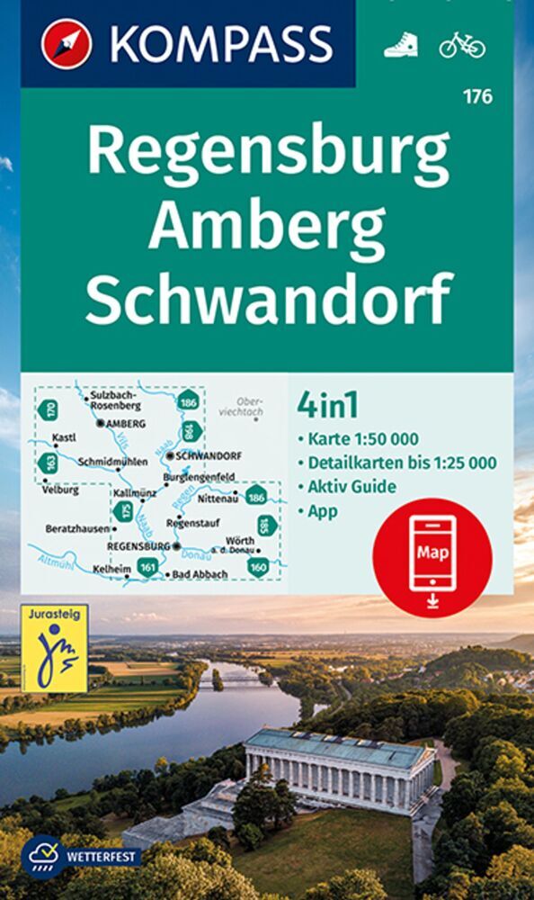KOMPASS Wanderkarte 176 Regensburg, Amberg, Schwandorf 1:50.000 main product photo