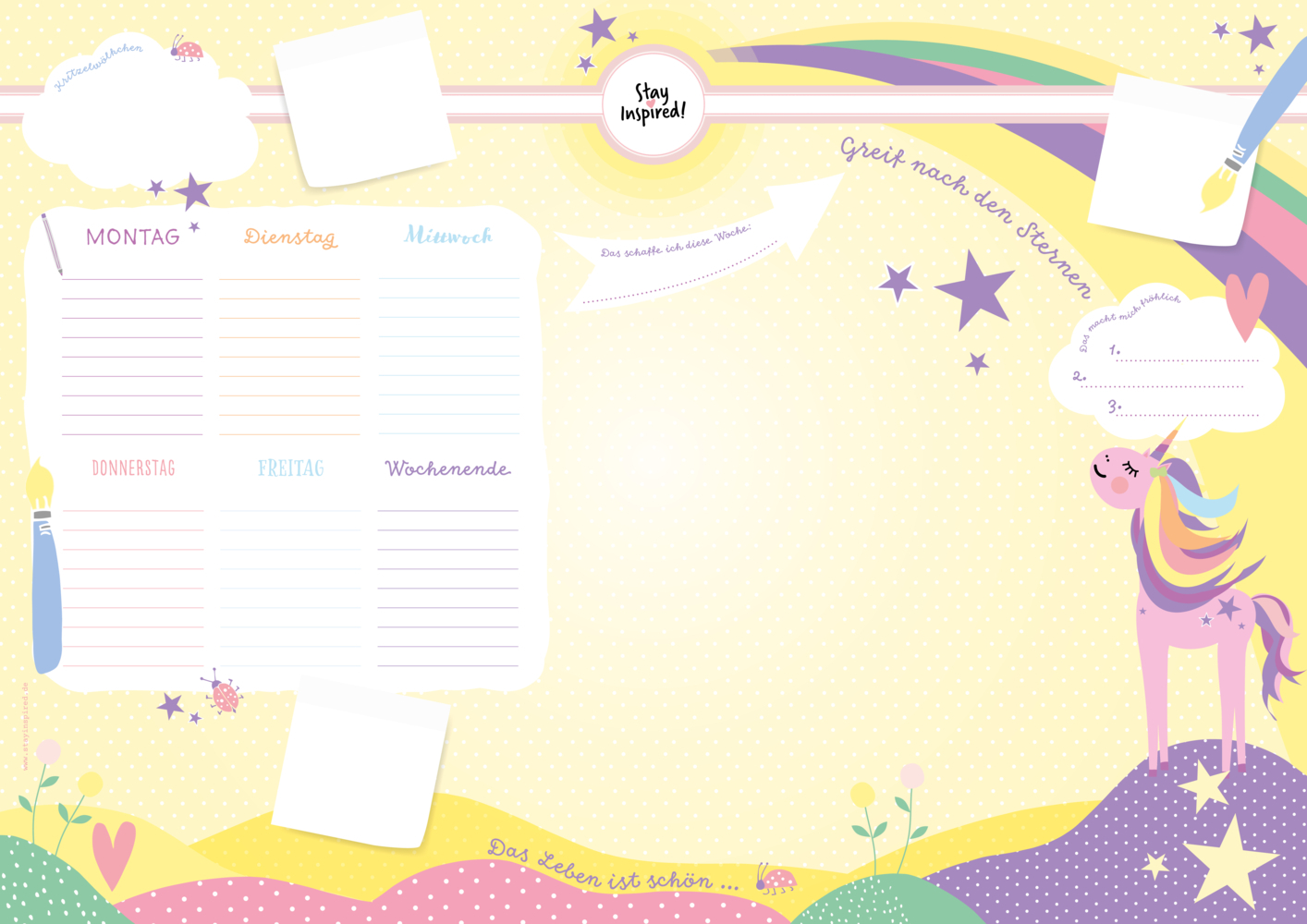 Schreibtischunterlage Kinder aus Papier in Gelb / Rosa mit Einhorn Motiv | 50 Blatt zum Abreißen in DIN A2 main product photo