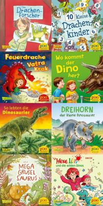 Pixi-8er-Set 279: Dinos und Drachen bei Pixi (8x1 Exemplar), 8 Teile
