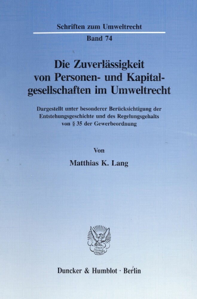 Die Zuverlässigkeit von Personen- und Kapitalgesellschaften im Umweltrecht. main product photo