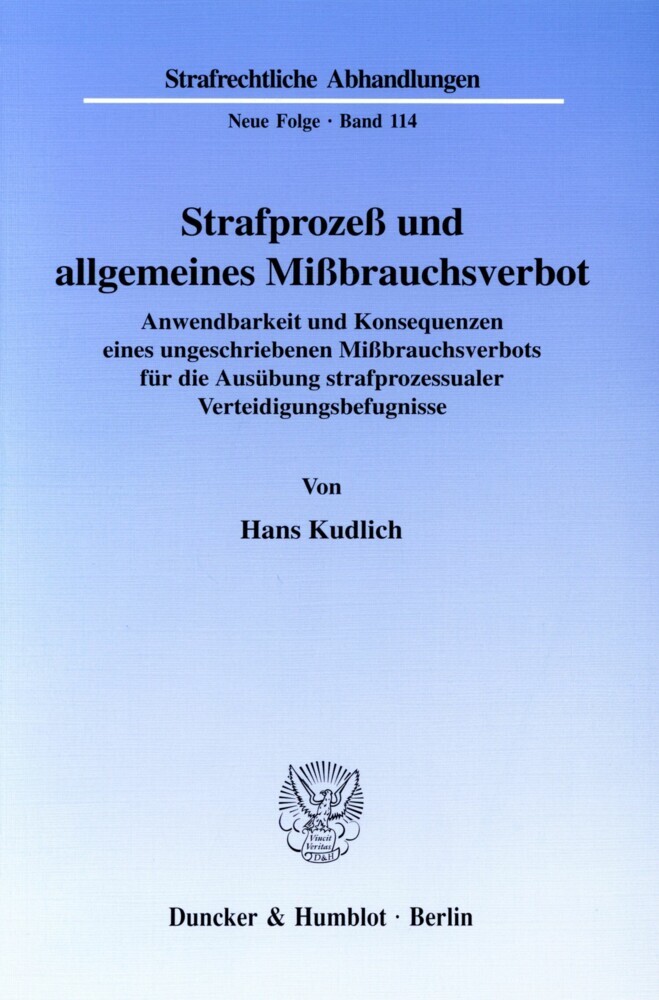 Strafprozeß und allgemeines Mißbrauchsverbot. main product photo