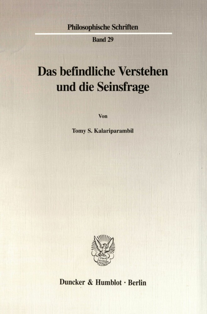 Das befindliche Verstehen und die Seinsfrage. main product photo