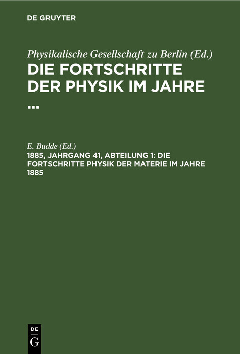 Die Fortschritte Physik der Materie im Jahre 1885 main product photo