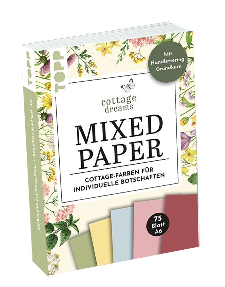 Handlettering Mixed Paper Block Cottage Dreams - Gelb, Grün, Blau, Rosa, Rot - A6 main product photo