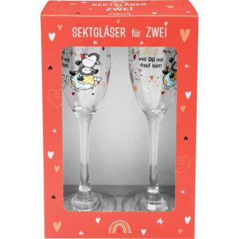 Secco-Glas-Set "Die Welt ist schön, weil Du mit drauf bist"