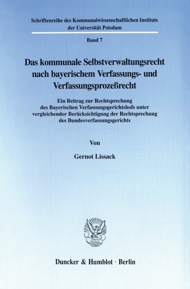 Das kommunale Selbstverwaltungsrecht nach bayerischem Verfassungs- und Verfassungsprozeßrecht. main product photo
