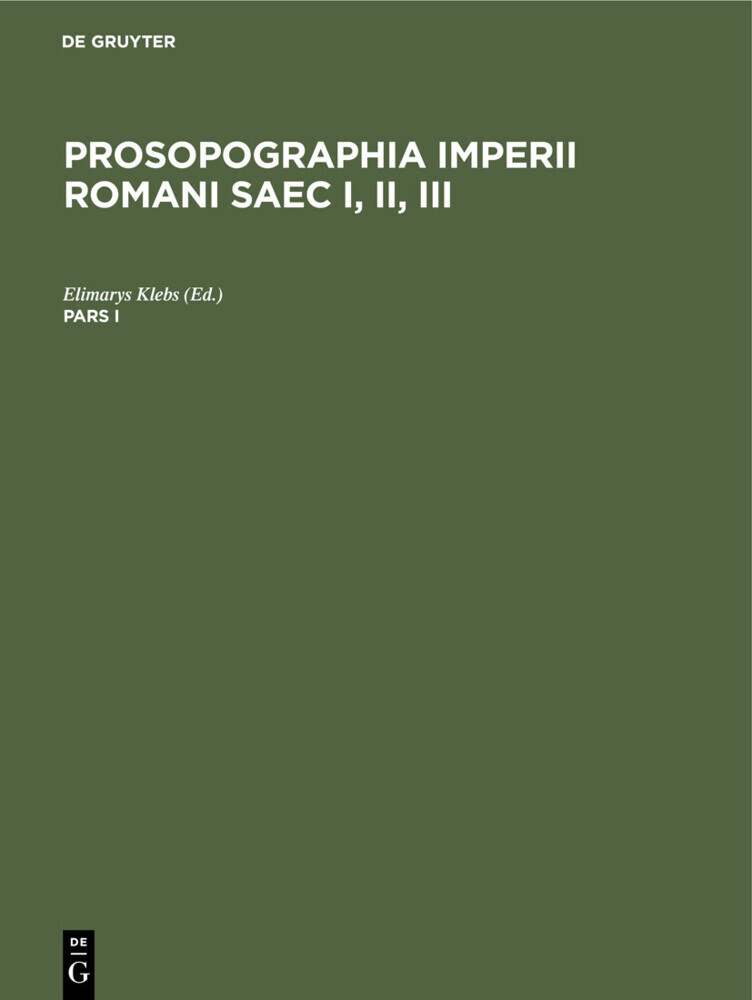 Prosopographia Imperii Romani Saec I, II, III. Pars I main product photo