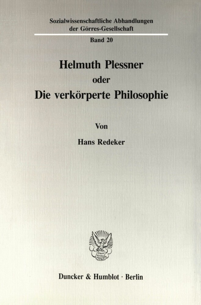 Helmuth Plessner oder Die verkörperte Philosophie. main product photo