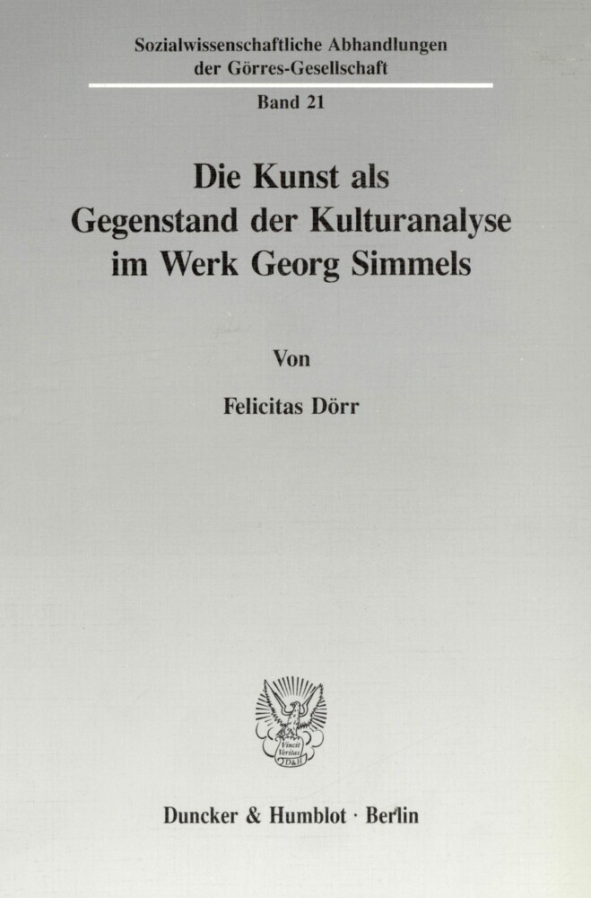Die Kunst als Gegenstand der Kulturanalyse im Werk Georg Simmels. main product photo