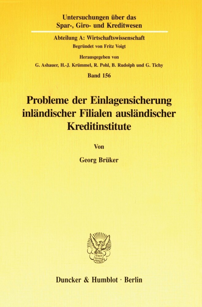 Probleme der Einlagensicherung inländischer Filialen ausländischer Kreditinstitute. main product photo