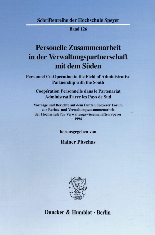 Personelle Zusammenarbeit in der Verwaltungspartnerschaft mit dem Süden / Personnel Co-Operation in the Field of Administrative Partnership with the South / Coopération Personnelle dans le Partenariat Administratif avec les Pays de Sud. main product photo