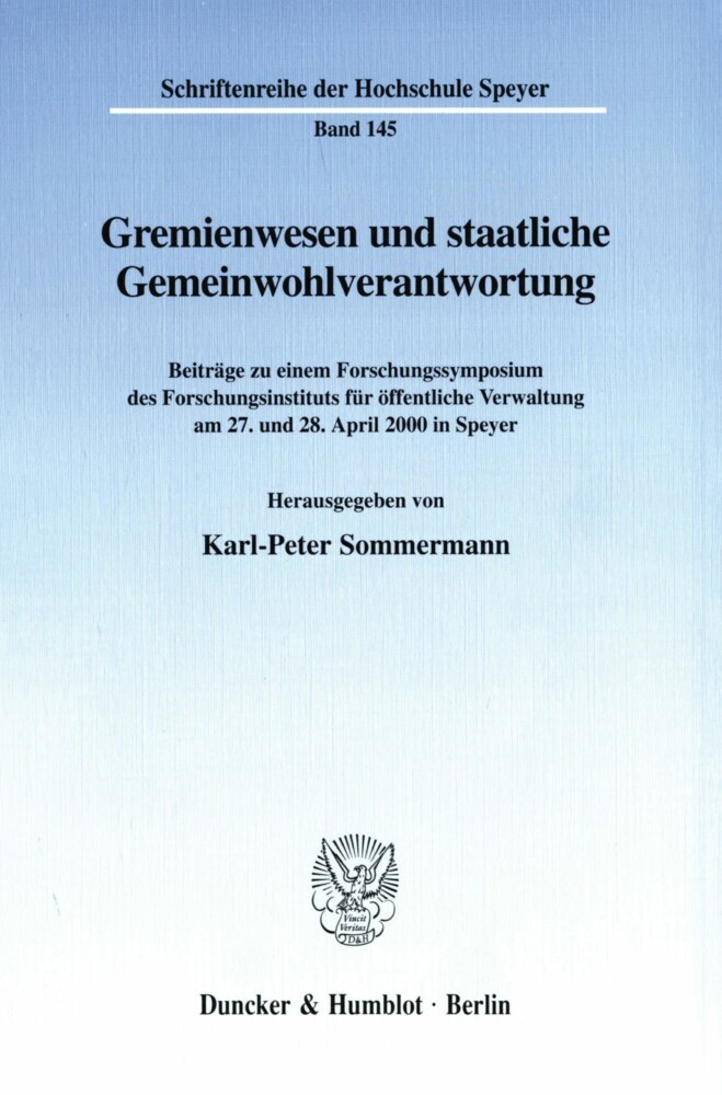 Gremienwesen und staatliche Gemeinwohlverantwortung. main product photo