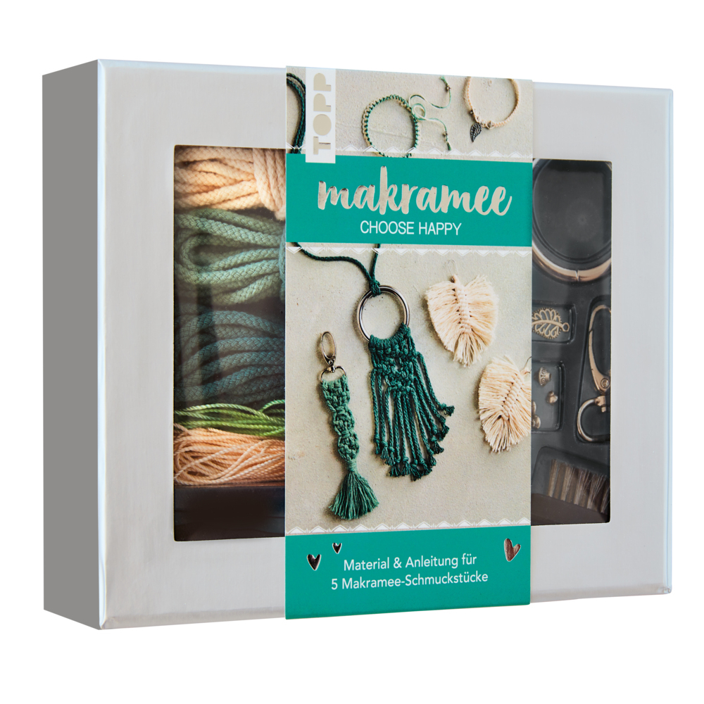 Makramee-Schmuckset "Choose Happy" (Petrol/Natur) main product photo