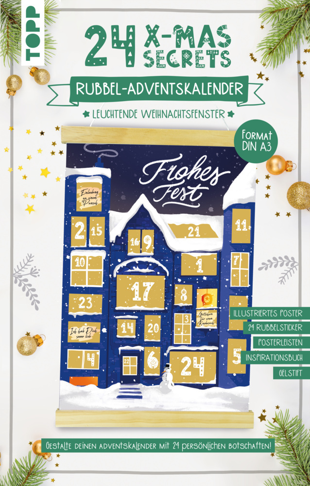 24 X-MAS SECRETS - Rubbel-Adventskalender - Leuchtende Weihnachtsfenster main product photo
