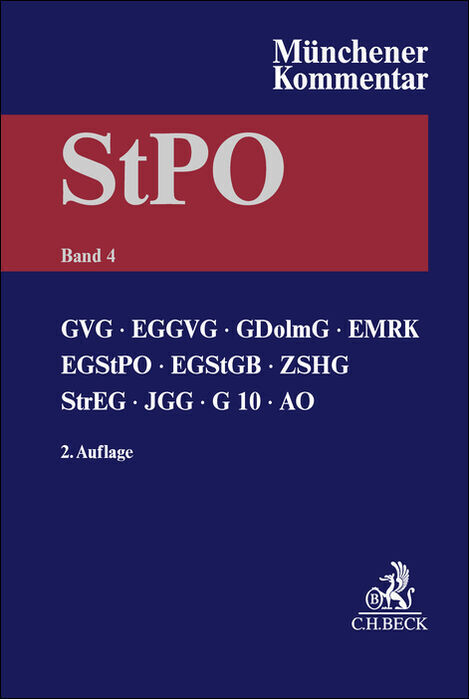 Münchener Kommentar zur Strafprozessordnung Bd. 4: GVG, EGGVG, GDolmG, EMRK, EGStPO, EGStGB, ZSHG, StrEG, JGG, G 10, AO main product photo